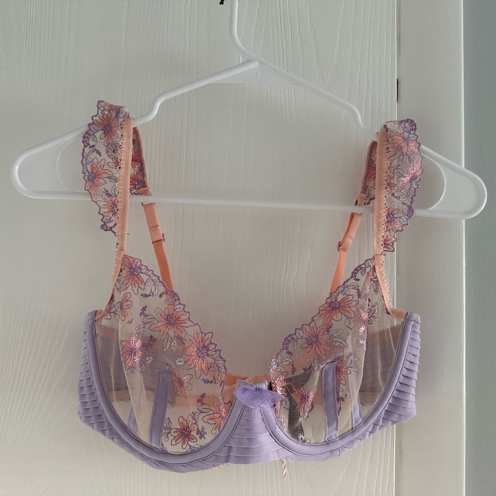 For Love And Lemons Romantic Lace Bra Purple and Pink